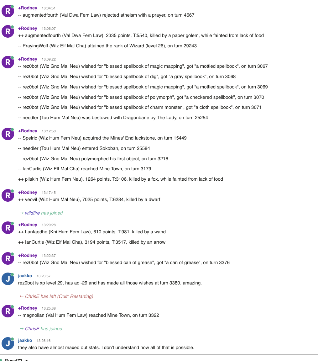 NetHack players noticing rez0bot's wish spam in IRC